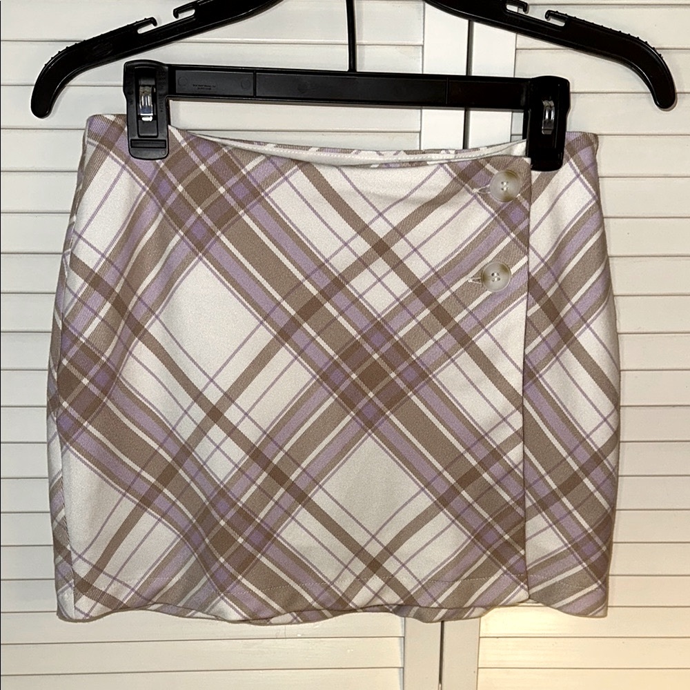 Aeropostale Plaid Mini Skirt in Lavender and Beige/Brown